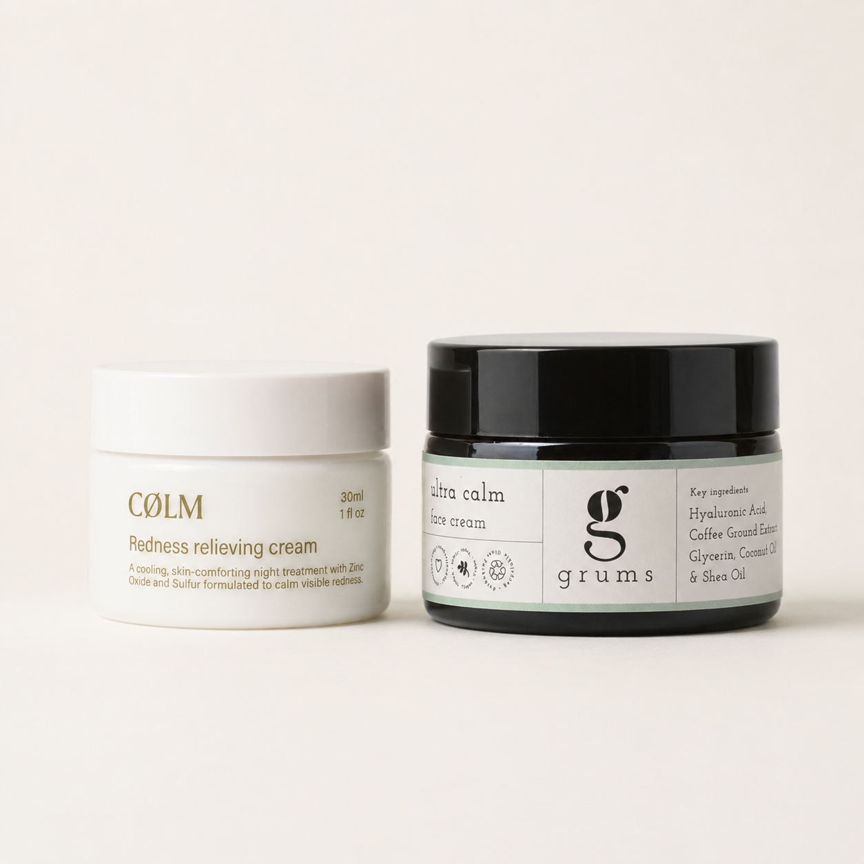 Rosacea & PD basis – CØLM Redness Relieving Cream og grums Hydra Calm Face Cream